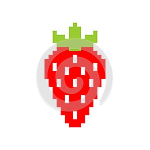 Strawberry pixel art isolated. Berry 8bit. Vector illustrationÂ 8 bit